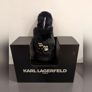 Karl Lagerfeld Women's  Size 9 slippers Black Furry New In Box
